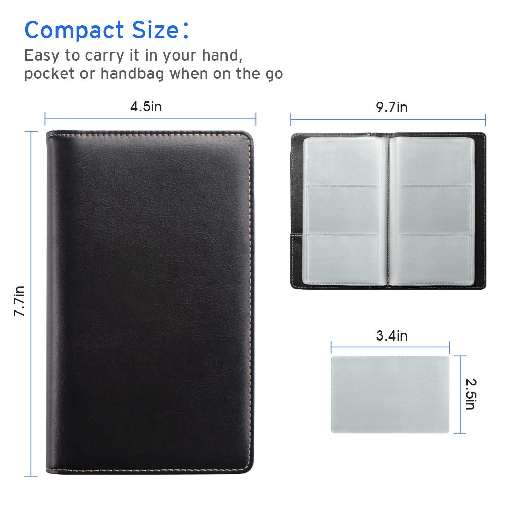 Sooez Leather Professional Business Card Book Holder Organizer, 240 Capacity Credit Card Booklet, PU Name Cards Holder Storage File for Men Women, 7.7 x 4.5 Inch, Black