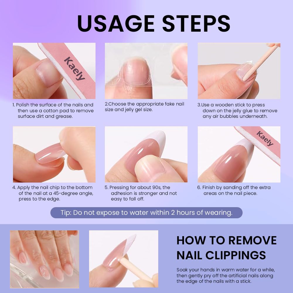evpct French Tip Press On Nails Short Almond No Glue, Nude Wihte Tips & 3D Flowers, Glossy Short Almond Fake False Press on Nails, Soft Stick on nail Press ons with Nail Kit, Reusable Salon-quality