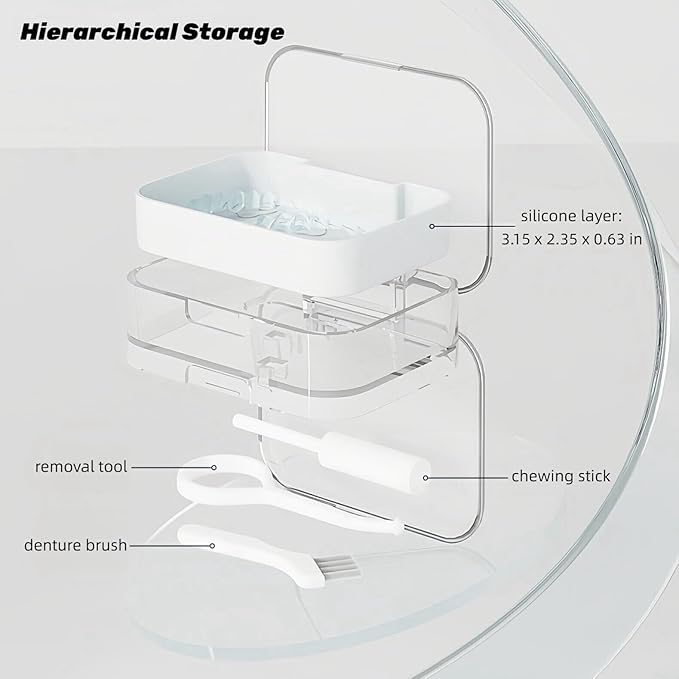 Retainer and Aligner Case - Double Layer with Double Sided Opening Lid, Mouthguard & Night Guard Storage Cleaning Case, with Removal Tool, Brush and Chewer (White)