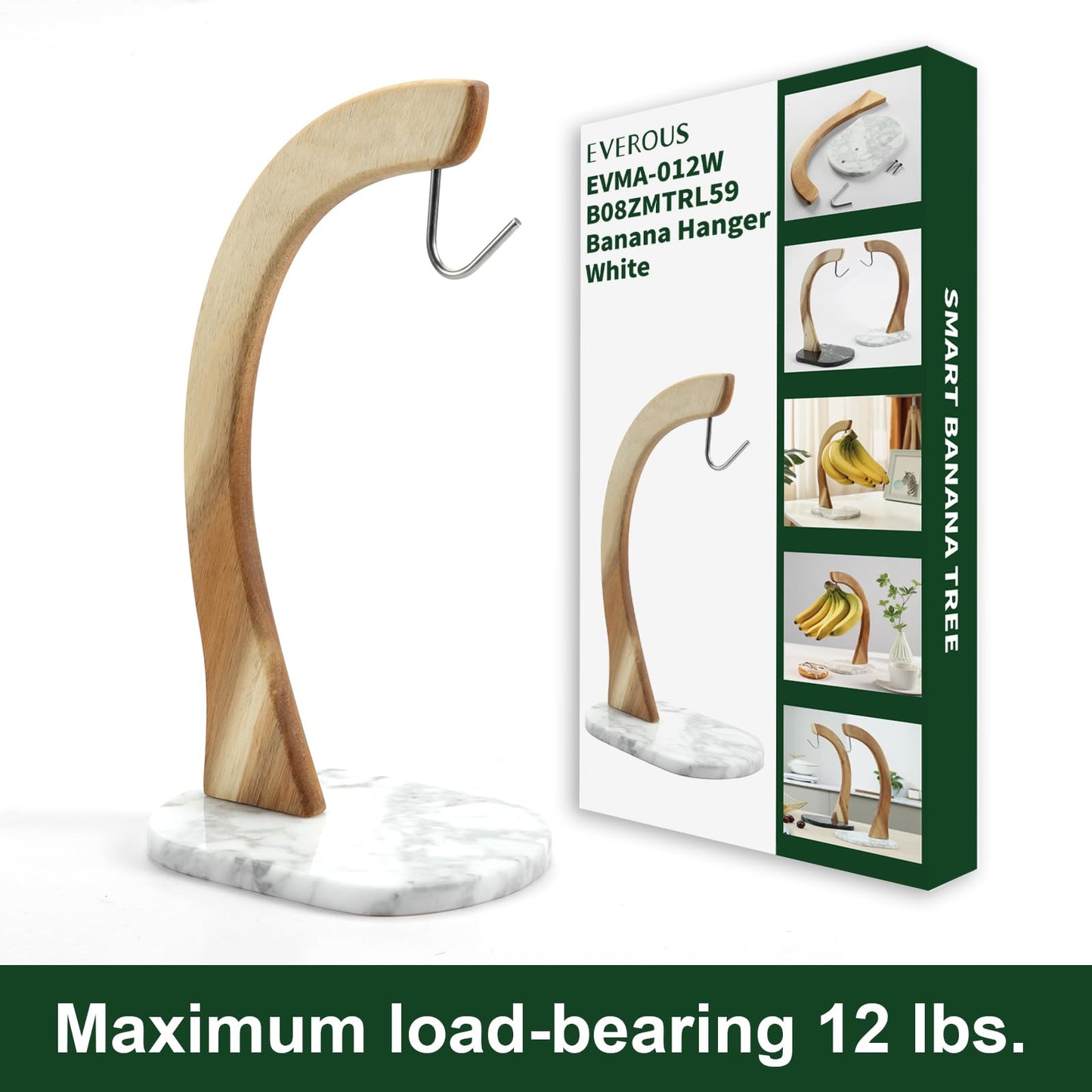 Everous Banana Hanger - Modern Banana Holder Tree Stand with Non-Slip Marble Base