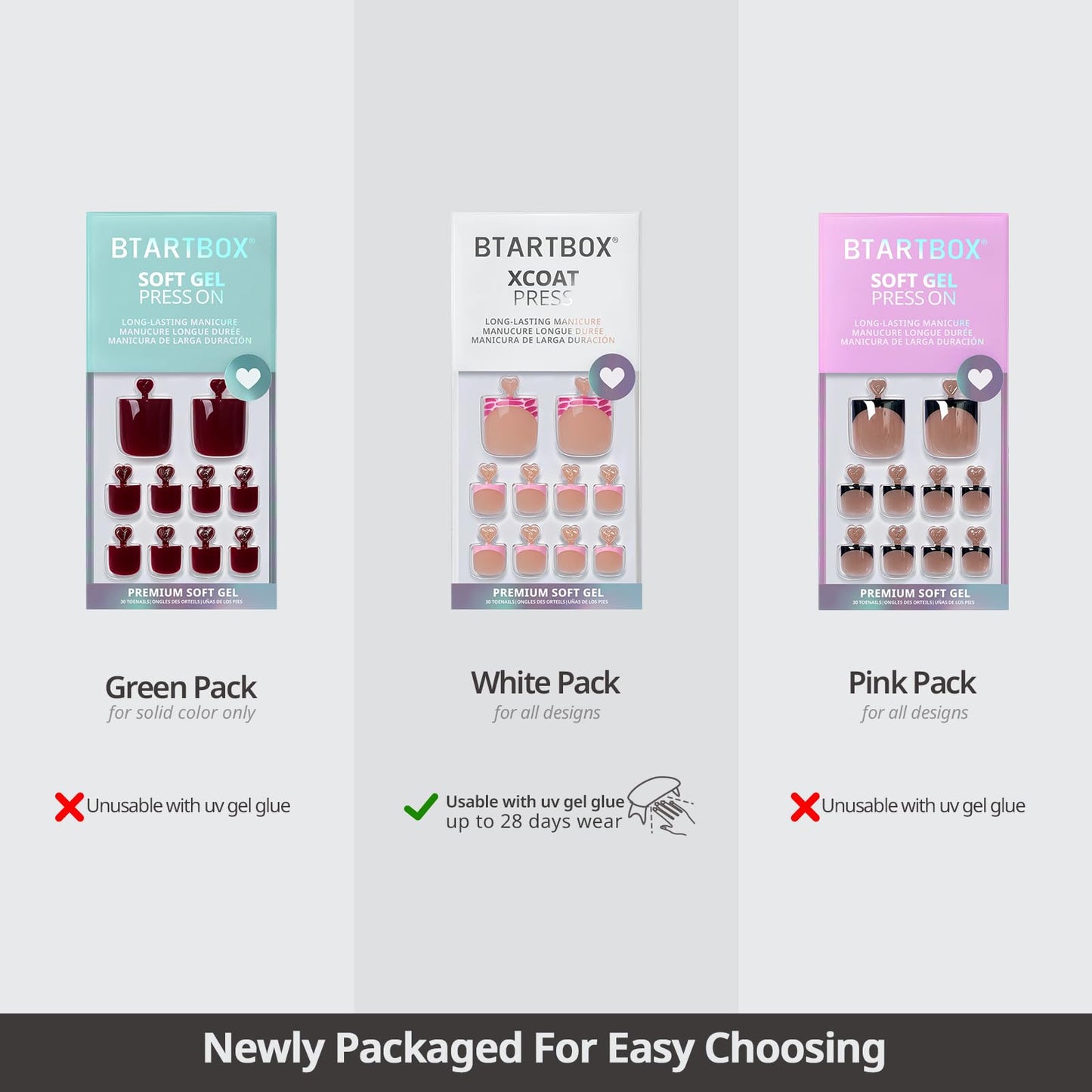 BTArtbox Press On Toenails Short - Wild Bloomery, Lamp-Curable 4-Week Wear Pink French Tip Square Toe Nail Press Ons with Glue and Adhesive Tabs, Easy-to-Apply in 15 Sizes - 30 Toenails All-in-One Kit