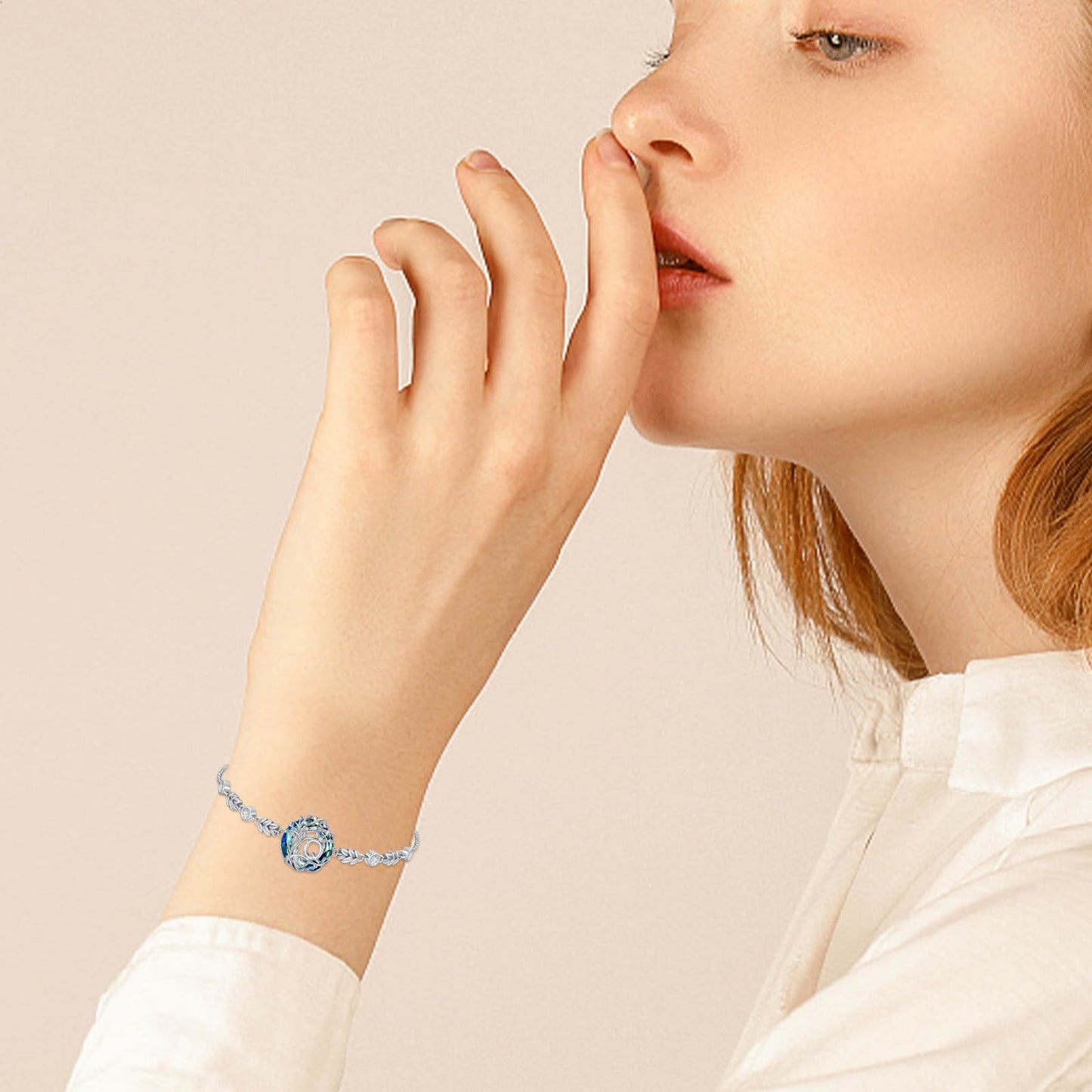 TOUPOP Tree of Life Initial Bracelet Sterling Silver Initials Q Letter Link Bracelets Blue Circle Crystal Family Tree Birthday Mothers Day Jewelry Gifts for Women Mom Wife