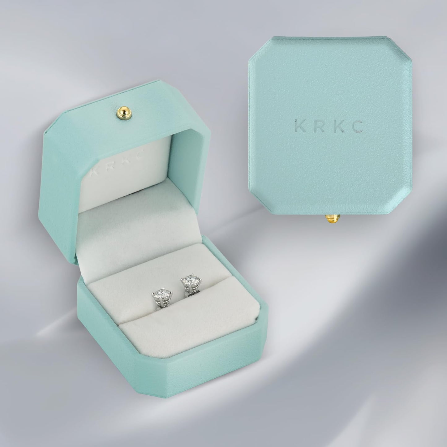 KRKC 0.6-3ct Moissanite Stud Earrings, D Color VVS1 Clarity, Lab Created Diamond Stud Earring for Women, 14K White Gold S925 Sterling Silver Earrings Friction Back for Women Men, Hypoallergenic