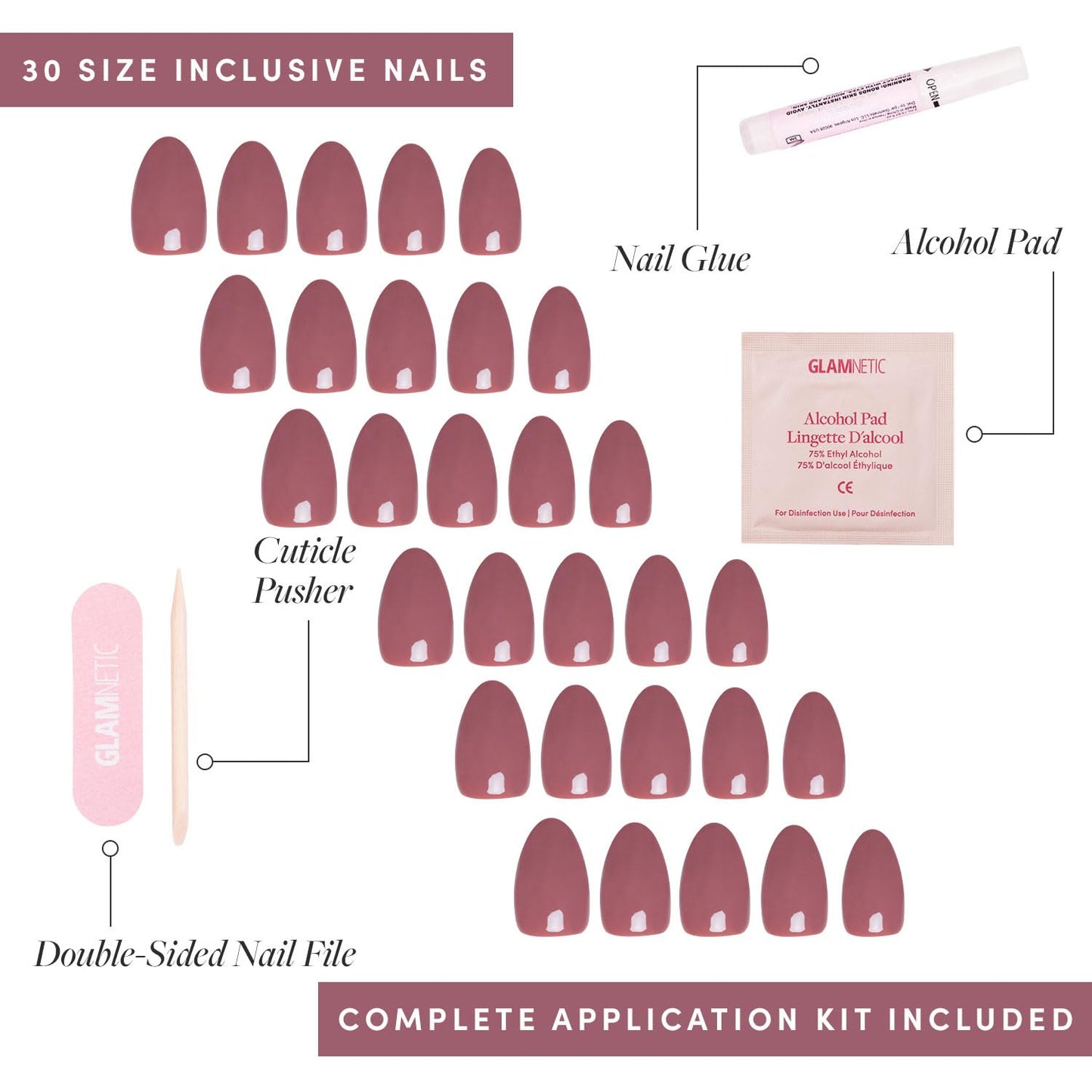 Glamnetic Press-On Nails Bundle - Fall Mauve, Berry Maroon & Cherry Glaze | Opaque Muted Blush Mauve Oval False Nails | Opaque Dark Red Maroon Short Round False Nails | Round Bright Cherry