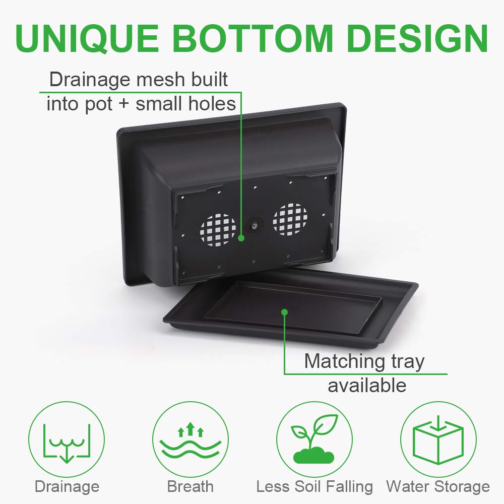 GROWNEER 6 Pack 9 Inch Bonsai Pots with Drainage Humidity Trays, Bonsai Tree Training Kits with 1 Repotting Mat, Rectangle Planter Plants Container Growing Pot for Garden Outside Indoor