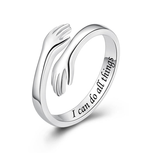 ACJFA Hug Rings for Women Sterling Silver Adjustable Ring Thumb Ring Birthday Mother Gifts Jewelry(I can do all things)