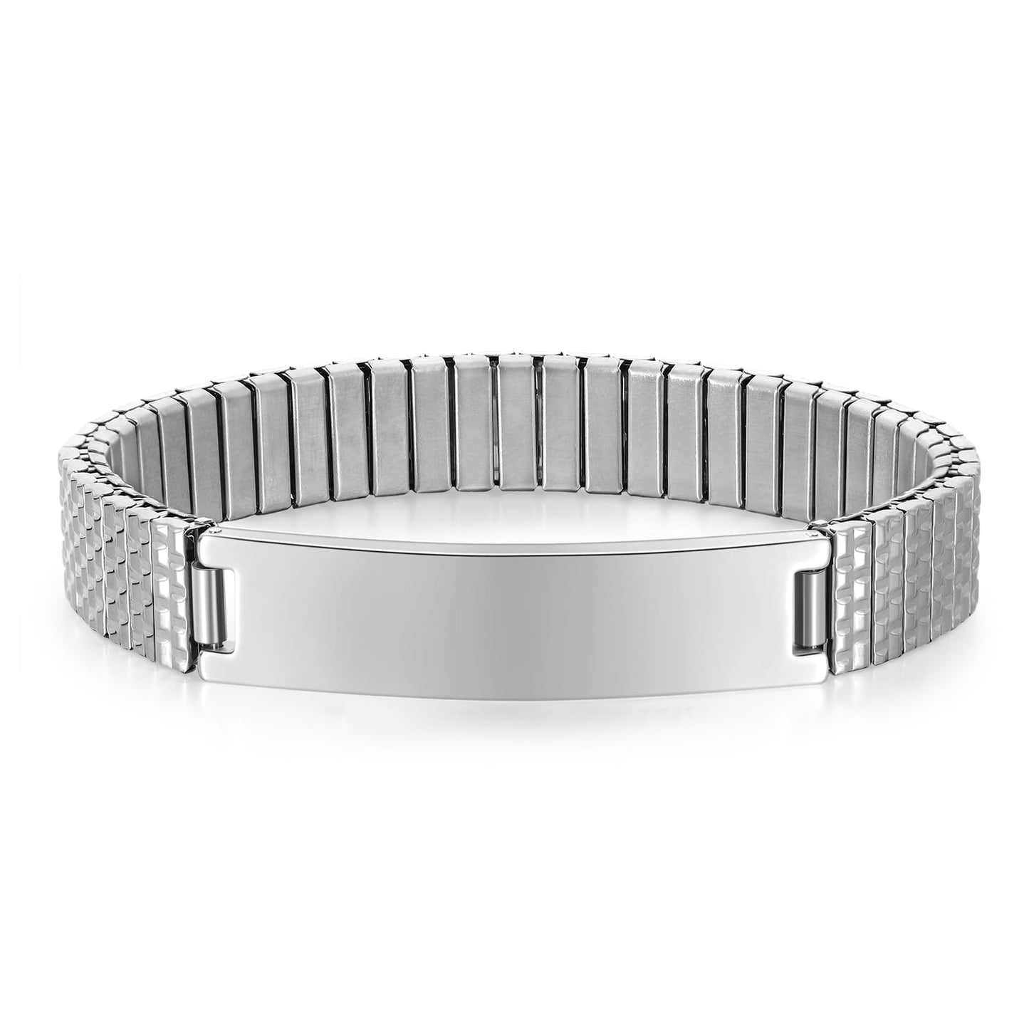 Personalized Medical ID Bracelets for Men - Custom Emergency Alert Bracelet for Women Engraved Medic Info Elastic Stainless Steel Bracelets for Family Autism Allergy Diabetic Epilepsy (Silver, 19.5cm)