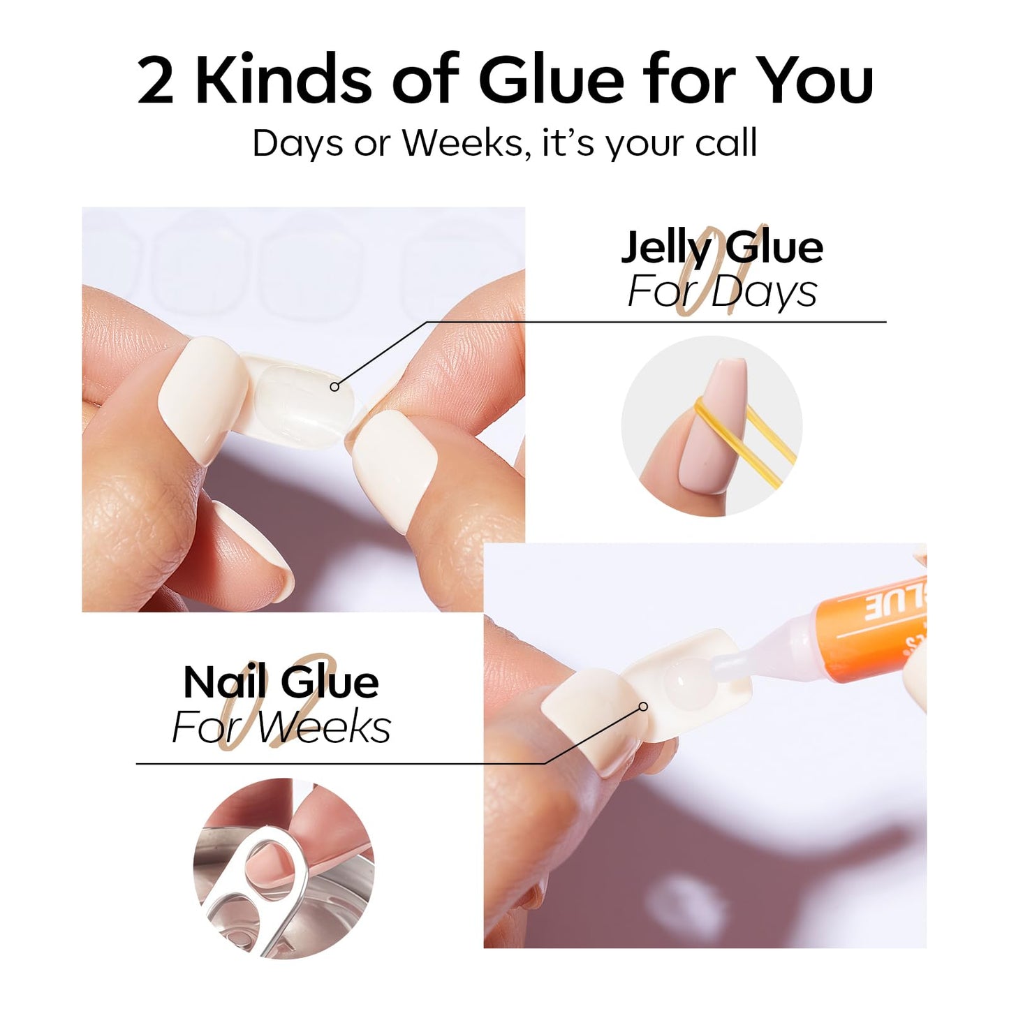 Modelones Extra Short Press on Nails, Milky White Squoval Fake Nails, Reusable Nail Kit with Nail Glue Adhesive Tabs Mini Nail File, Nails Press Ons 32Pcs 16 Sizes, Spring Women Girl Gift