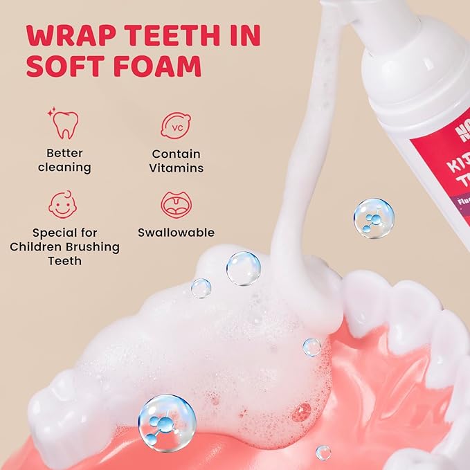 NOHOO Fluoride Free Foam Toothpaste Kids Fruit Flavour,Natural Training Toothpaste for Baby Toddler Children Oral Cleaning and Cavity Protection Strawberry Orange Cantaloupe Watermelon