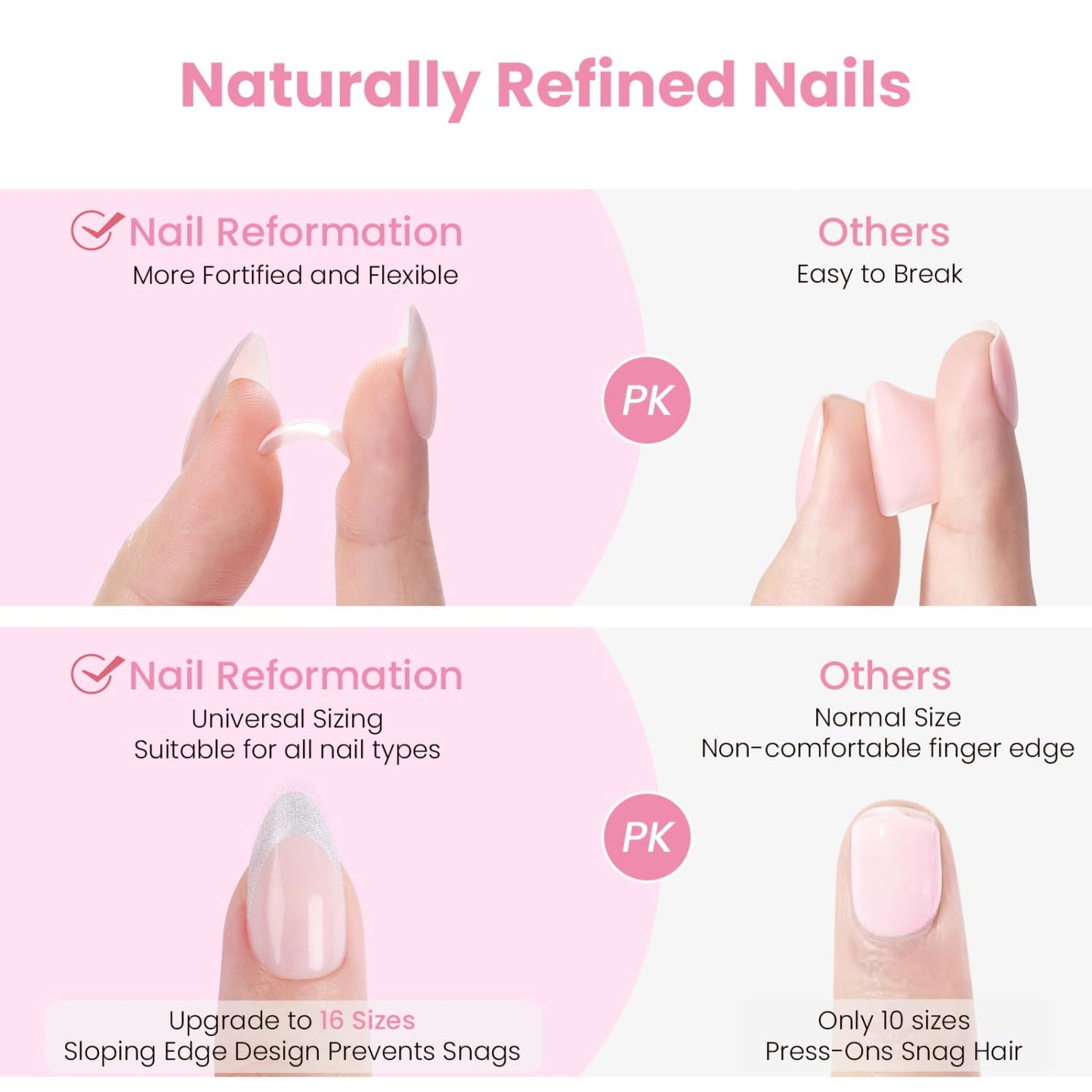 Nail Reformation Press On Nails, Pink Sway | Short Coffin Fake Nails with Velvet Cat Eye, Salon Quality, Reusable Stick On Neutral Nails in 16 Sizes - 32 Nail Kit with Glue, Manicure Gifts for Women
