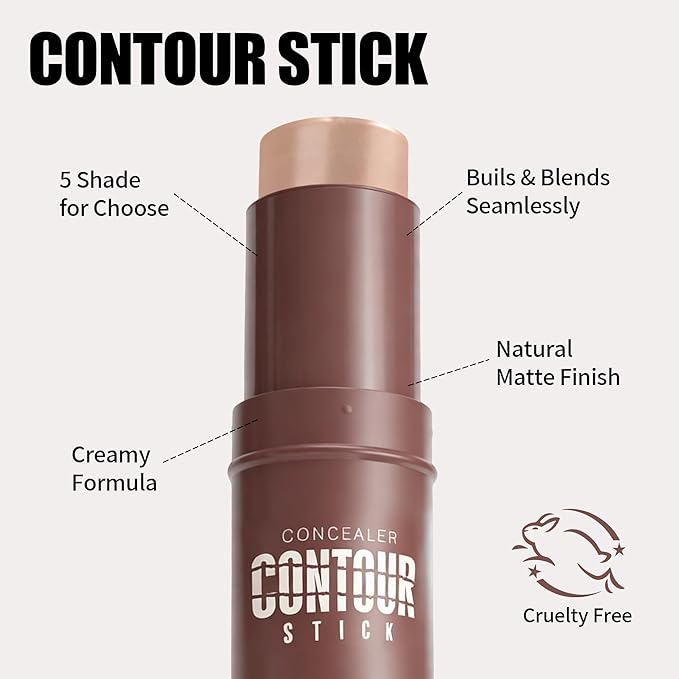 Cream Contour Stick, Cool Toned Contour & Sculpt Stick for Natural Sculpted Face Makeup, Creamy Texture & Non Cakey, Long Lasting Cream Bronzer Stick, Buildable & Highly Pigmented (10 Mocha)