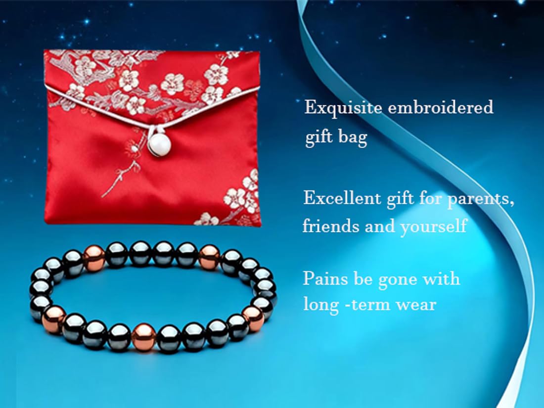 Drkao Woman Copper Bracelets Hematite Magnet Bracelet for Woman Man, Magnetic Therapy Bracelets Christmas Gift of Love Valentine's Day Aniversary Gift Health to Family Pulseras Magneticas For Mother Copper Red 2 Pack