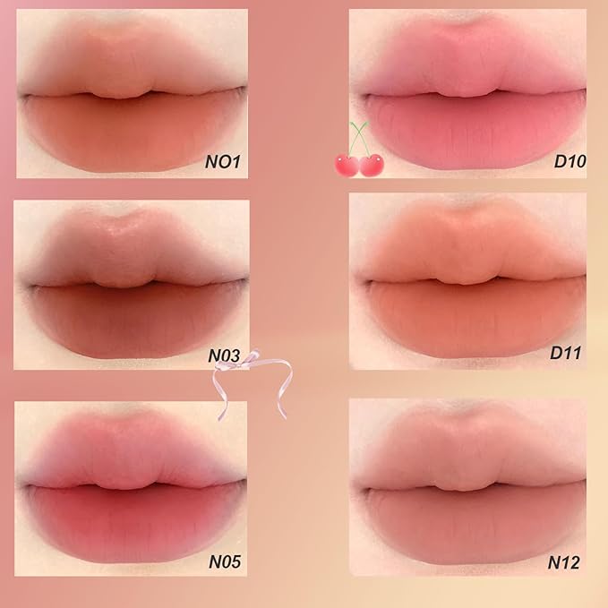 Cushion Lip Powder Cream, Matte Lip Cream - Long-Lasting & Smooth Skin, Non-Drying, Moisturizing Non-Fading Lipstick, CreaM Velvet Finish, Lightweight (N05 Peach)