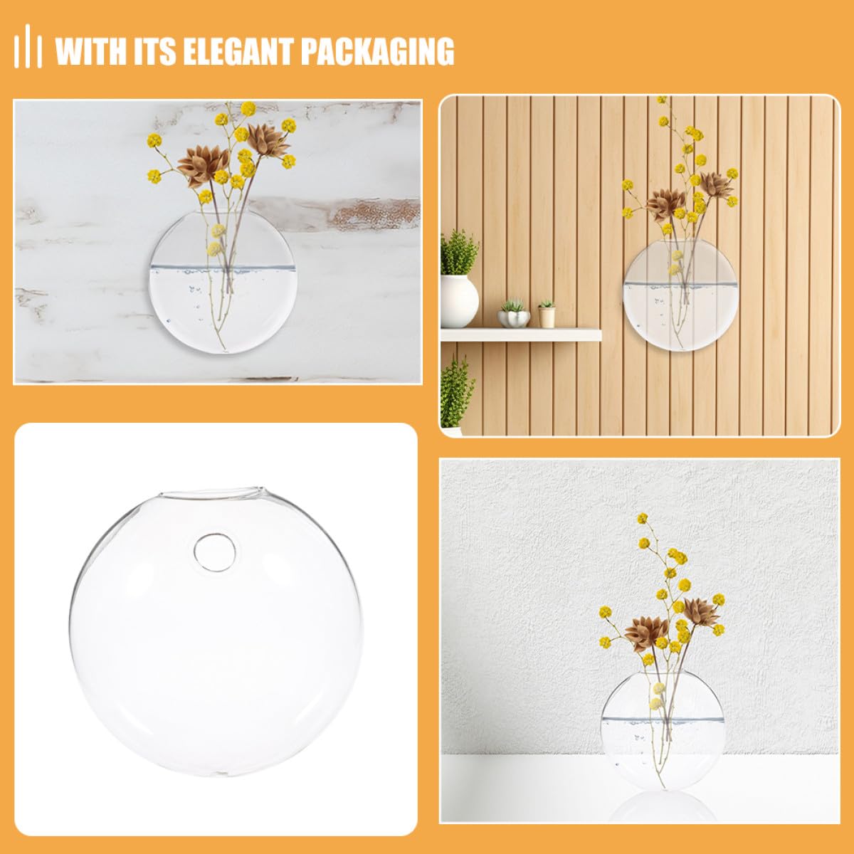 CATIEBYE 2pcs Wall Hanging Hydroponic Vase Set, Glass Terrarium Planter for Indoor Plants, Decorative Glass Wall Flower Vases for Home and Office