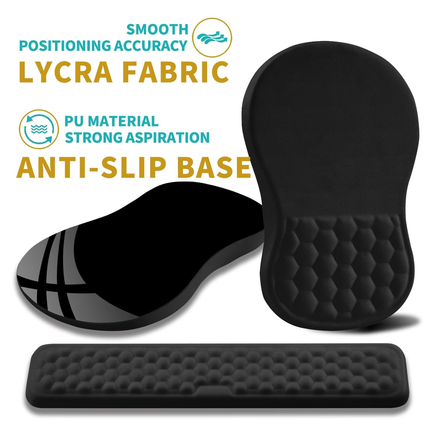 Hokafenle 2 in 1 Ergonomic Mouse Pad Wrist Support & Wrist Rest for Computer Keyboard Set, with Relieve Carpal Tunnel Pain Massage Bulge and Full Memory Gel Design (2In1 Set, Black)