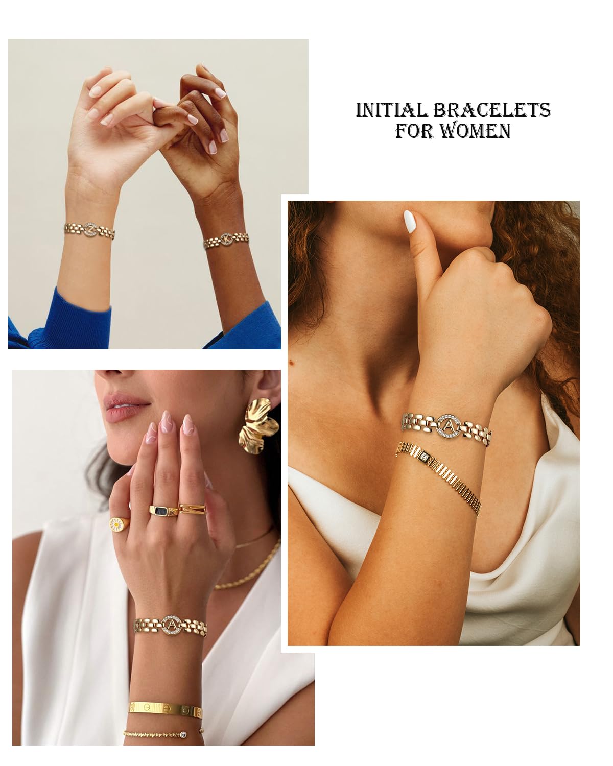 WEDDINEN Initial Bracelet, 14K Gold Plated Letter Bracelet for Women, Thick Bangle Wrist Alphabet Charm Chain, Christmas Jewelry Gift