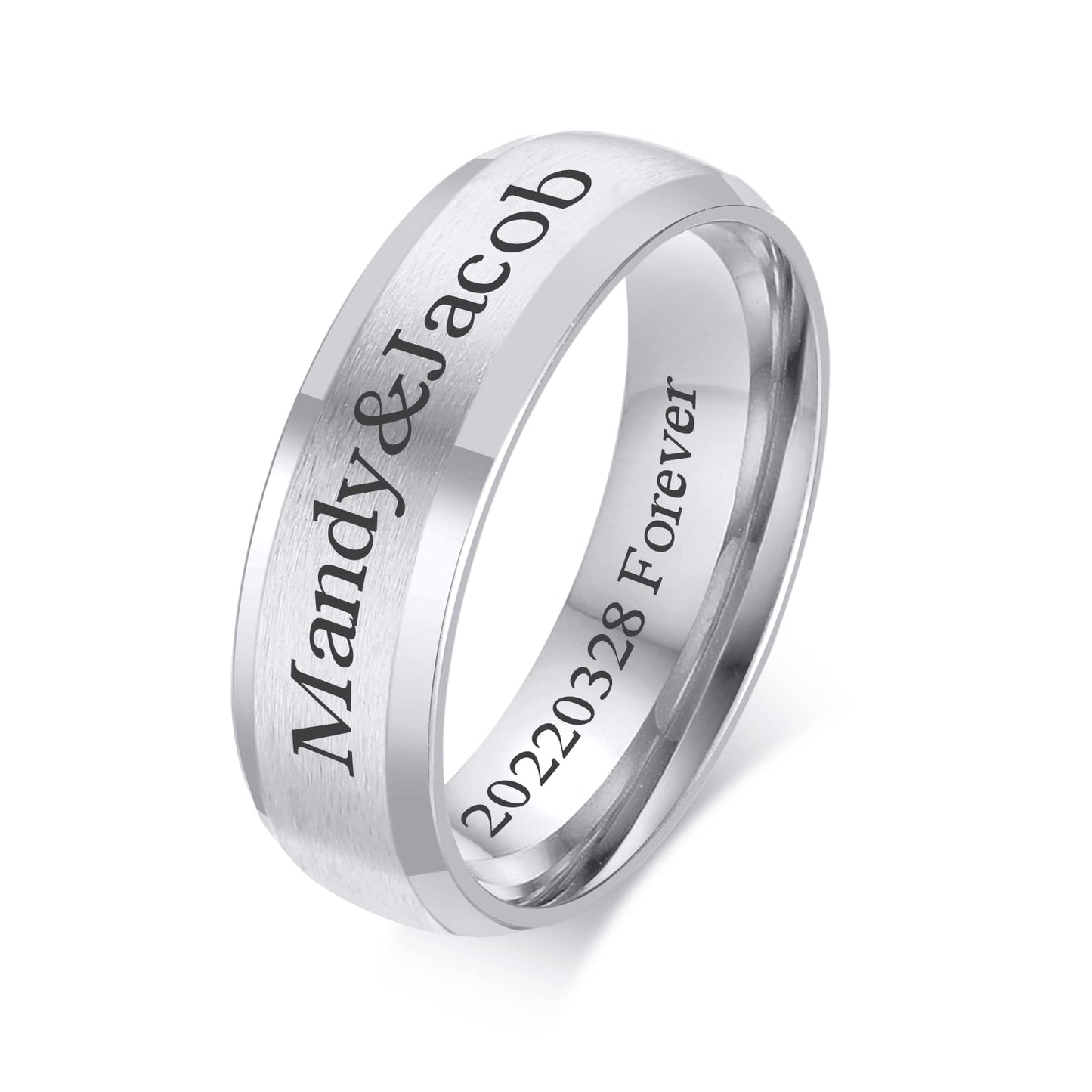 VNOX Customize Personalized 6MM Stainless Steel Simple Matte Brushed Finish Wedding Band Engagement Rings for Men Women,Size 12