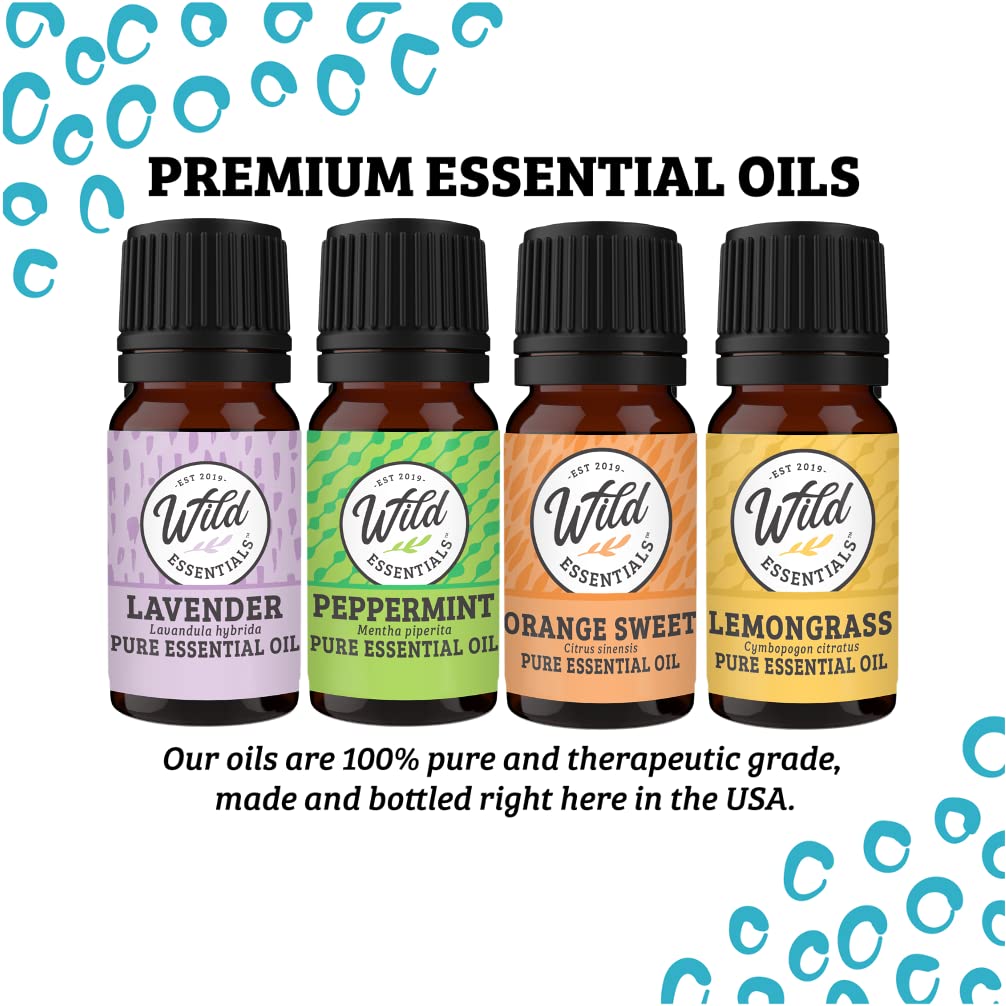 Wild Essentials Flower of Life Necklace Essential Oil Diffuser Kit, Lavender, Lemongrass, Peppermint, Orange Oils, 12 Refill Pads, Calming Aromatherapy Gift Set, Customizable Color Changing, Perfume