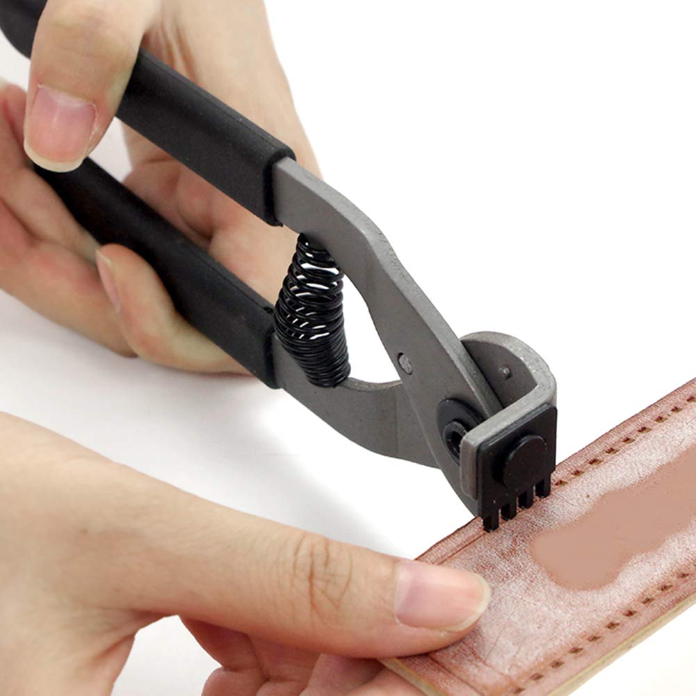 Leather Punch Tool Silent Pliers, 6.7in Handheld Leather Hole Punch Tool with 0.15in Head, DIY Leather Art Craft Hole Punch Stitching Hand Pliers for Belts Straps Saddles Shoes (4mm-4 Teeth)