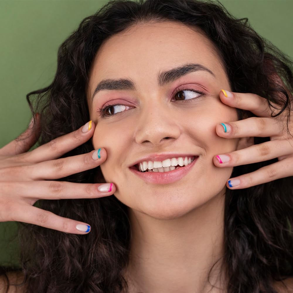 24 Pcs Summer Press on Nails Short Almond,MINGCHUN Blue Chrome Fake Nails Press ons Acrylic Nail Art Tips Kit Full Cover False Nails Glue on Nails with 3D Shell Flowers Design for Women Nail Supplies