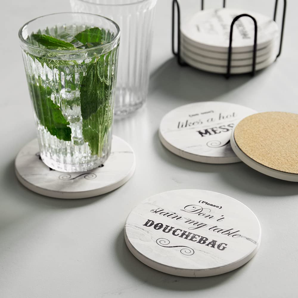 LIFVER Funny Coasters Set - White Elephant & Christmas Coasters - Unique & Funny Gifts for Women, Men, Friends & Adults