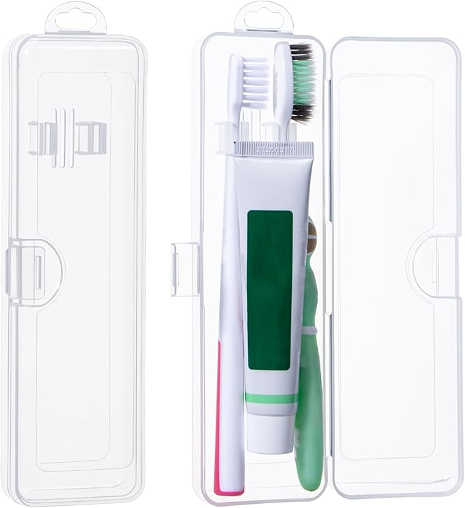 Toothbrush Travel Case 2 Pack, Clear Toothbrush Case Holder Travel Size Plastic Toothbrush Holder Toothpaste Storage Container Portable for Traveling, 7.87 x 2.36x 1.18”