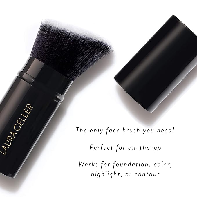 LAURA GELLER NEW YORK Baked Blush-n-Bronze 2-in-1 Bronzer Blush, Apricot Bronze - Retractable Angled Kabuki Brush