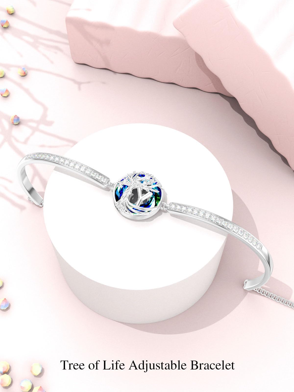 TOUPOP Tree of Life Bracelet Sterling Silver Initial Y Letter Bangle Bracelet Family Tree Blue Crystal Jewelry Mothers Day Birthday Gifts for Women Mom Wife