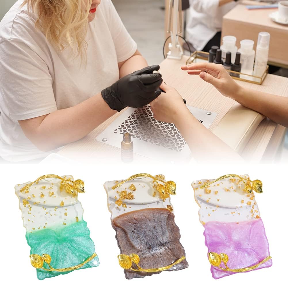 Resin Nail Art Palette, Nail Art Painting Palettes with Nail Palette Stirring Rod Gold Edge Nail Holder Nail Art Display Board Fashion Delicate Nail Tool Accessories, Type 2