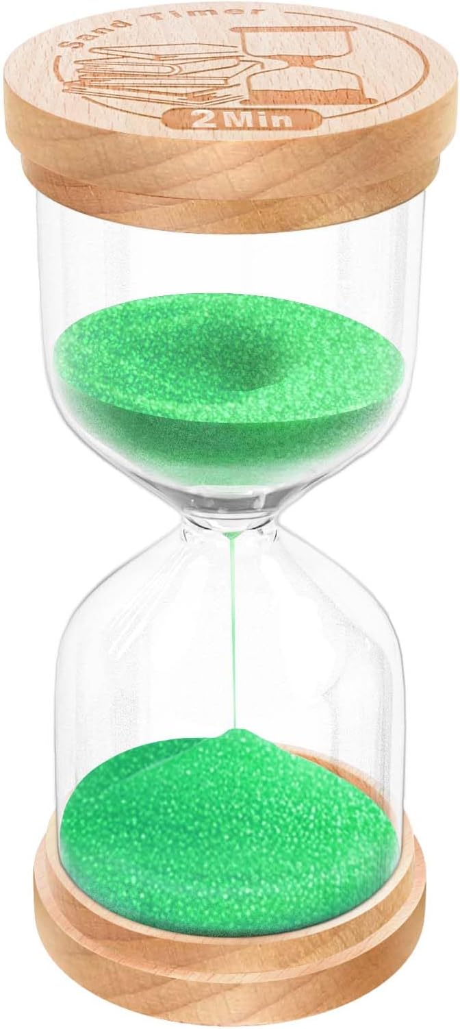 2 Minute Sand Timer, Wooden Hourglass Sand Clock, Small Wood 2 Min Hour Glass, Two Minutes Sandglass for Brushing Teeth, Reloj De Arena, Classroom, Game, Kitchen, Home, Office