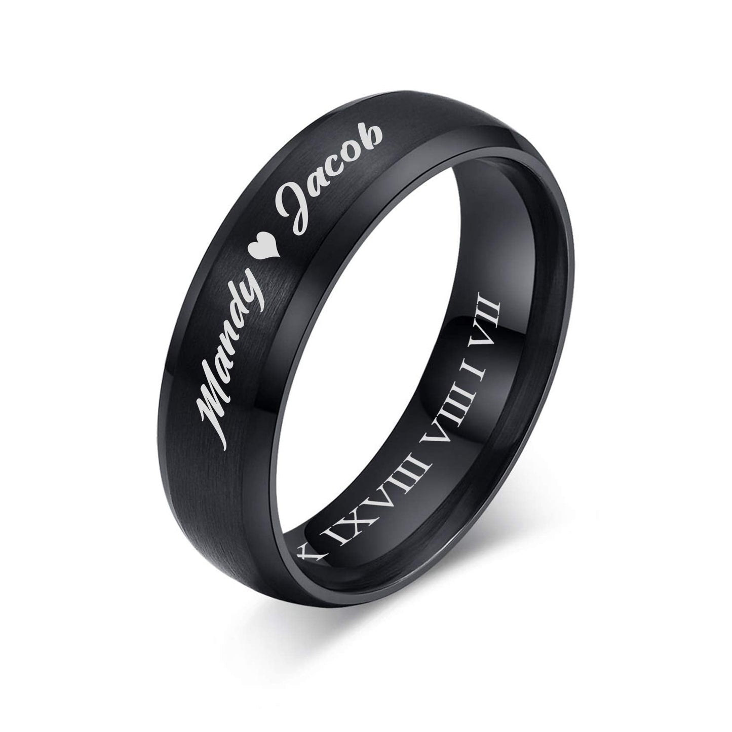 VNOX Customize Jewelry-6MM Black Stainless Steel Beveled Edge Matte Brushed Finish Rings for Men Women,Size 10