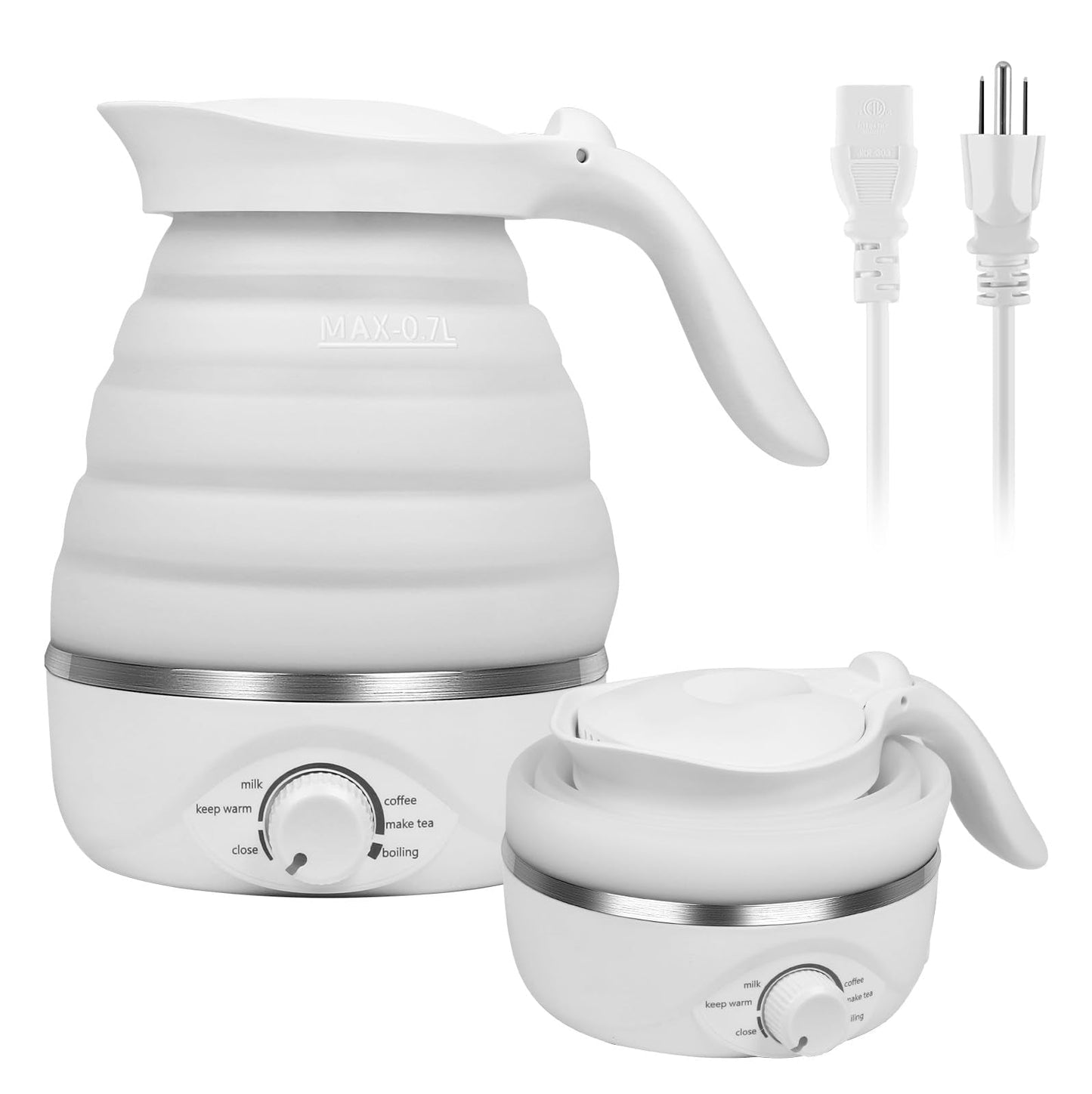 Xfbaozxy Travel Foldable Electric Kettle, Collapsible Kettle Travel Electric Collapsible Electric Tea Kettle Food Grade Silicone 850W Fast Boiling Water, 110V 700ml (White)