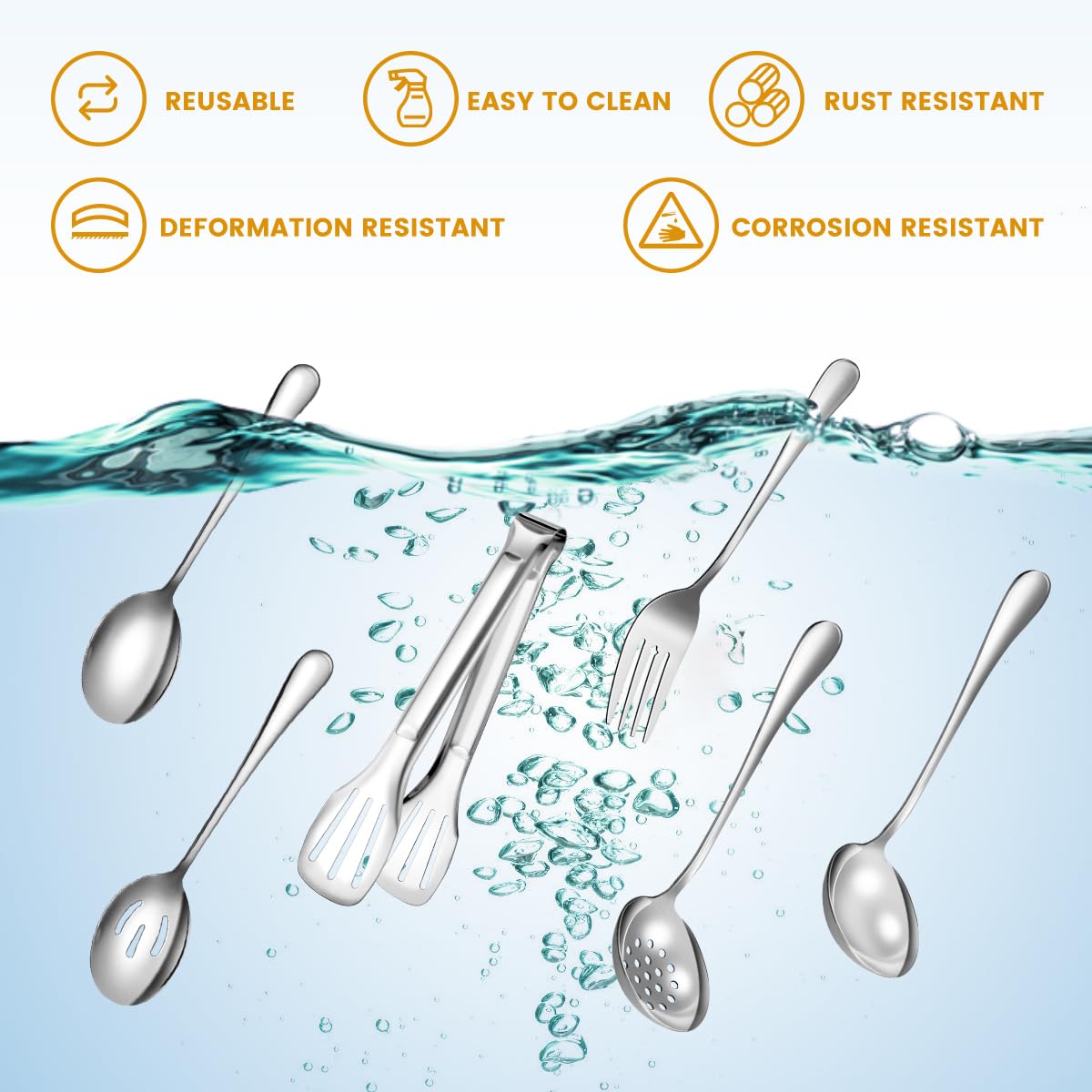 Serving Utensils Set for Partie, Silver Stainless Steel Metal Serveware Large Serving Spoons, Slotted Spoons, Forks, Tongs, Soup and Skimmer Spoon, Cake Server for Buffet, Catering, Entertaining 15pcs