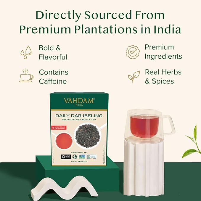 VAHDAM, Darjeeling Tea Leaves From Himalayas 340g (170+ Cups) Pure Unblended Darjeeling Black Loose Leaf Tea | Packed & Shipped Direct From Source In India