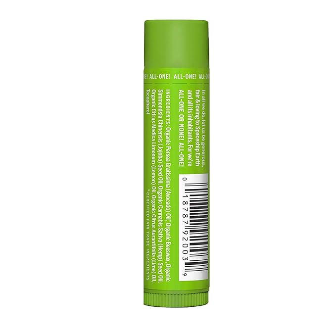 Dr. Bronner’s Organic Lip Balm 6-Pack (.15oz) Natural, Moisturizinging, Petroleum-Free Lip Balm with Beeswax & Avocado Oil for Dry Lips, Men & Women - Lemon Lime