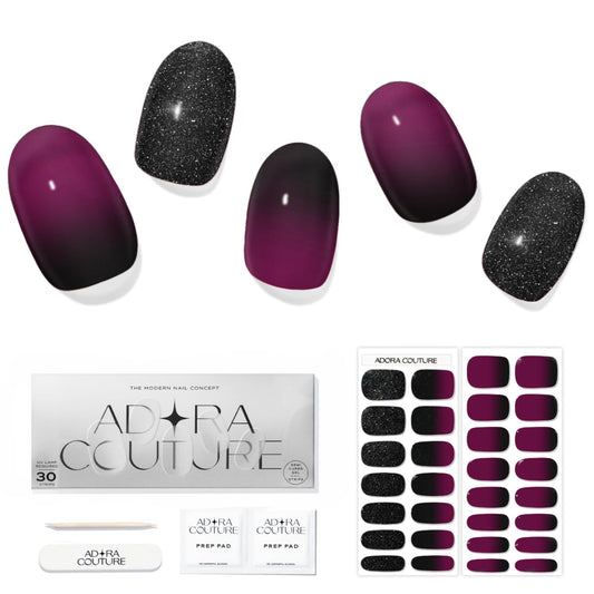 Adora Couture Semi Cured Gel Nail Strips with 30 Pieces - Salon Quality Manicure Kit for Women Easy Application Wraps Includes Prep Pads Nail File Wooden Stick, UV Light Required (Purple LA)
