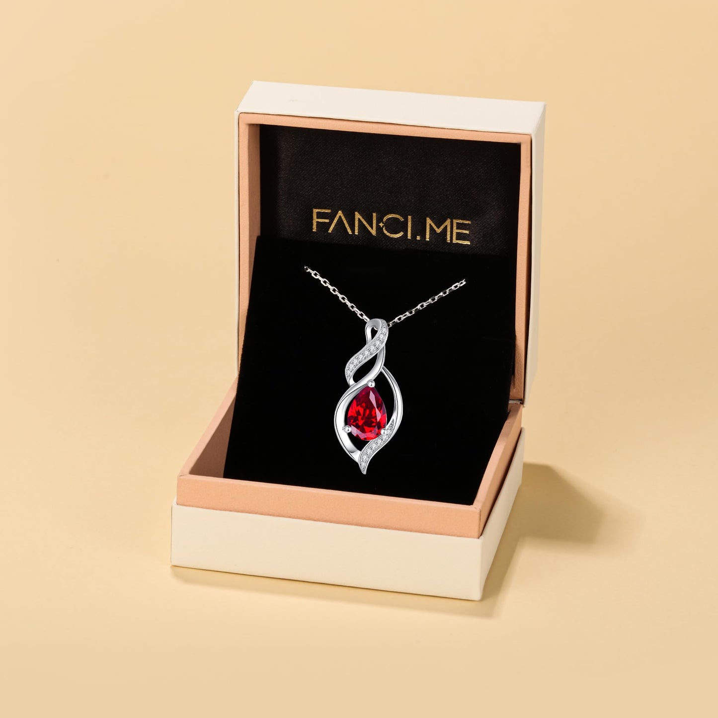 FANCIME July Birthstone Necklace for Women Ruby Teardrop Necklace S925 Sterling Silver Infinity Love Birthday Gifts for Mom Women, 16"+2" Inches