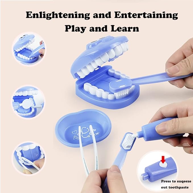 Bundle 19PCS = 9PCS Plastic Simulation Dentist Play Set （Orange） + 10PCS Plastic Dinosaur Simulation Dentist Play Set (Green)