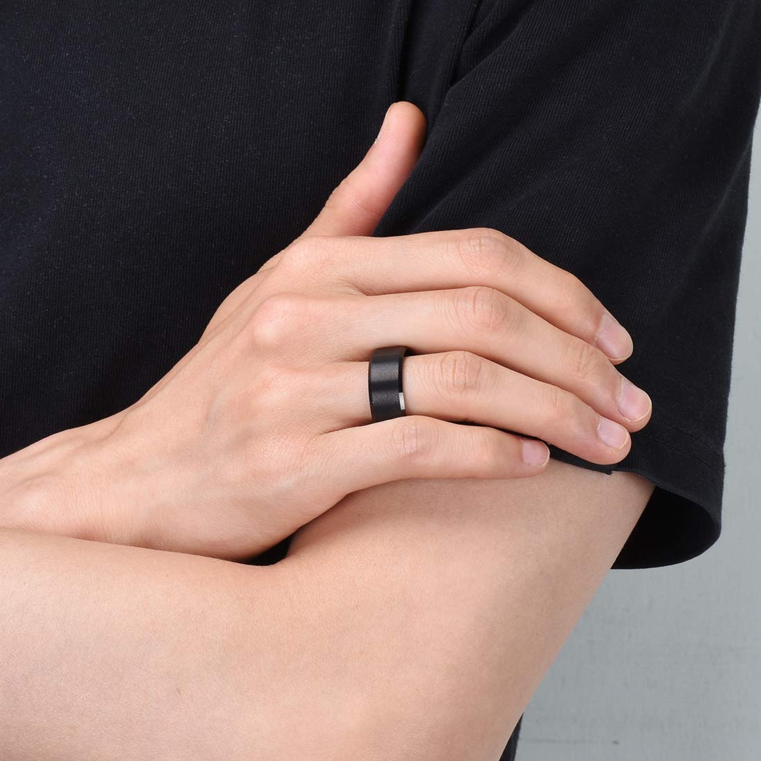 King Will 9mm Men's Black Wedding Ring - Brushed Matte Surface, Beveled Polished Edge, Comfort Fit Size 10