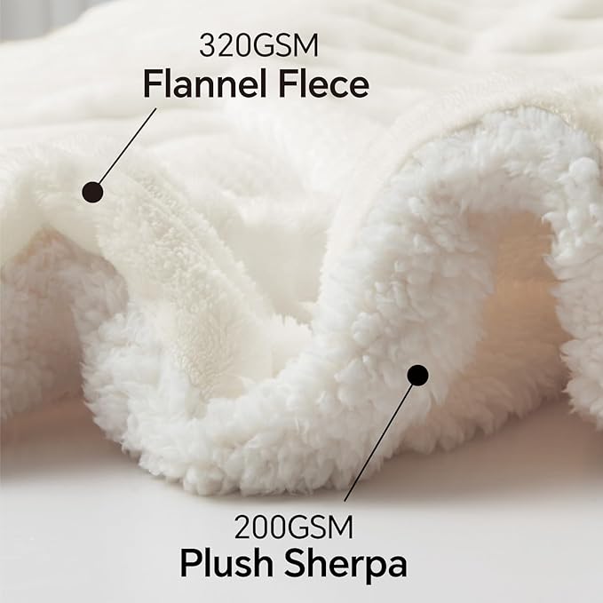 INFIIXSO Sherpa Throw Blanket for Couch - Super Soft & Warm Striped Fleece Blanket, Cozy Plush Fluffy Blanket All Season Use (Cream, 50x60 Inches)