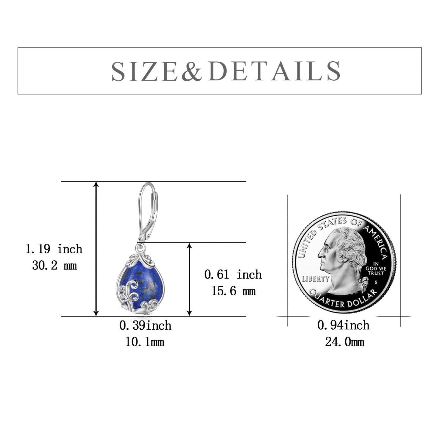 POPLYKE Lapis Lazuli Filigree Teardrop Drop Dangle Earrings Sterling Silver Crystal Leverback Earrings Jewelry for Women