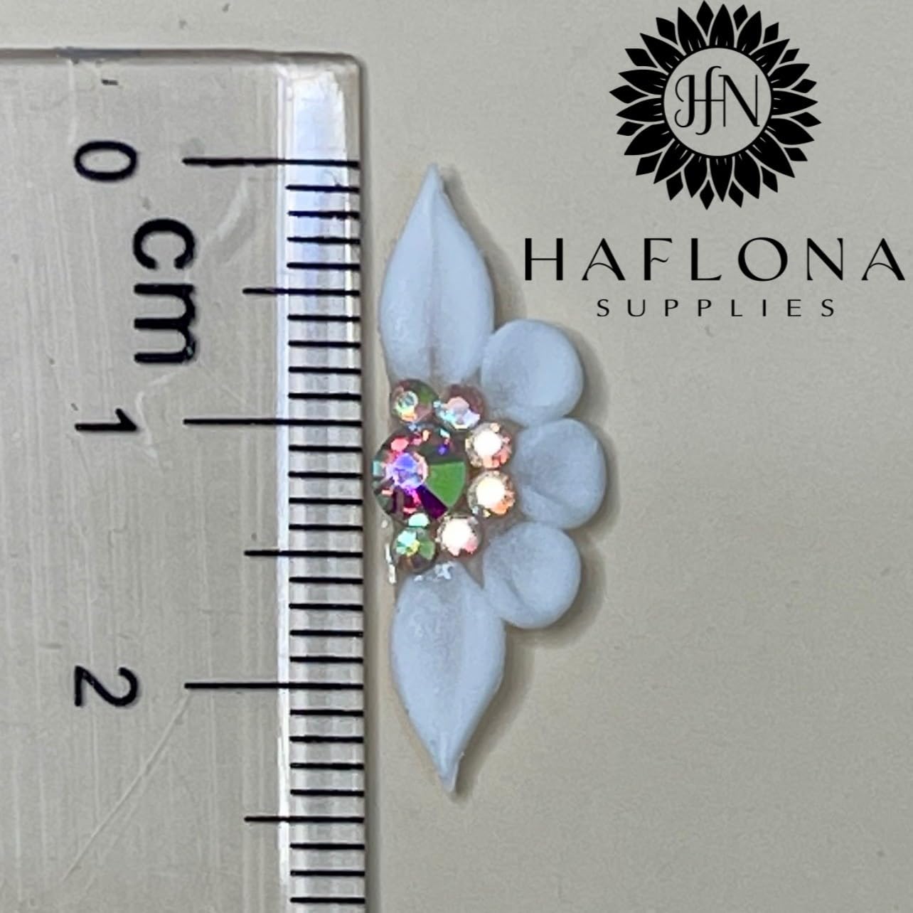 Set 8Pcs 3D Flowers Nails Charms with Rhinestone Gems Handmade by Acrylic Powder Design for Long Nail L,XL,XXL Flower Nail Art Floral Salon Decor Women Girls (White 3 Rhinestones-8Pcs)