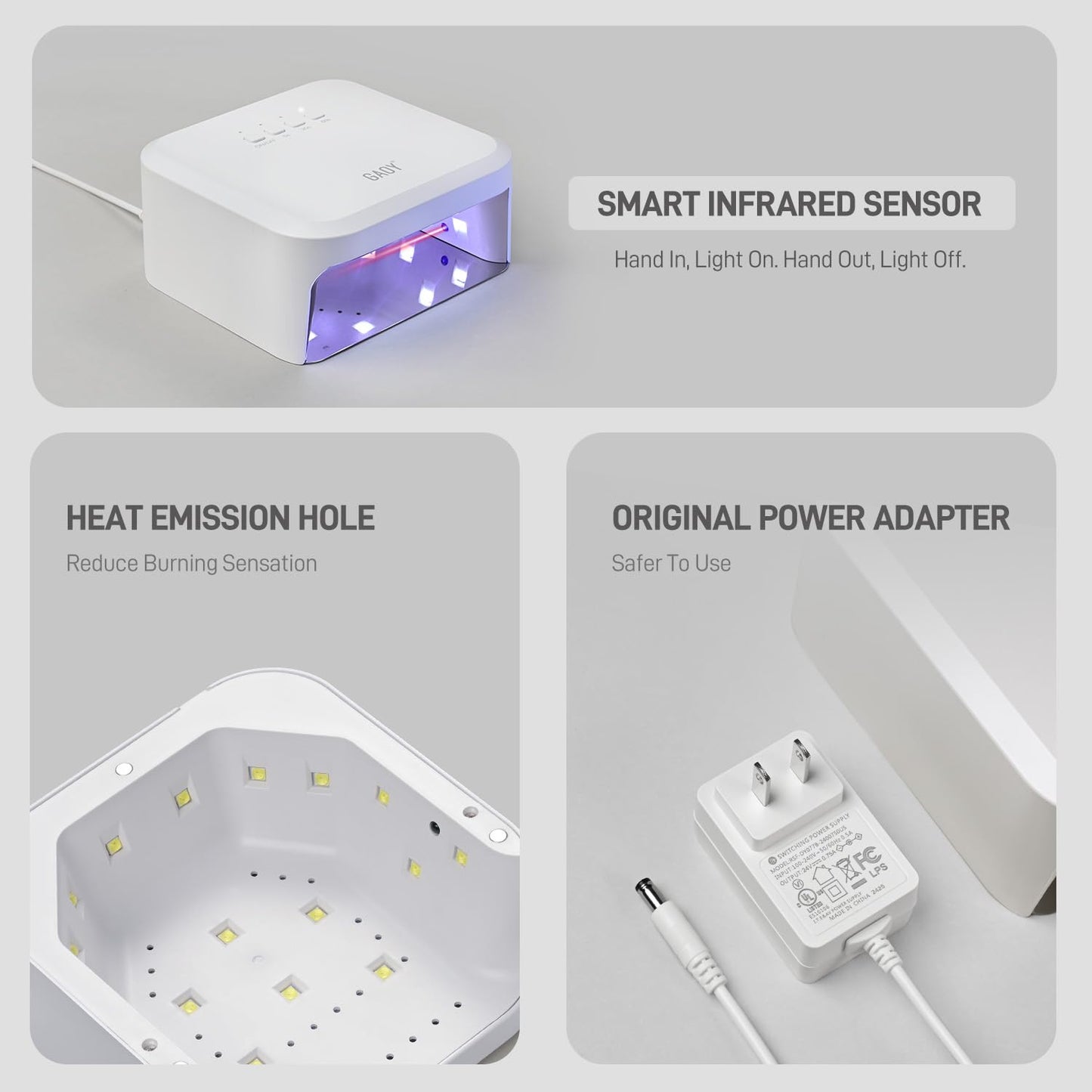 GAOY UV Light for Gel Nails, Professional Nail Dryer with Infrared Sensor and 3 Timers, Fast Curing Lamp for Salon and Manicure Art at Home, White