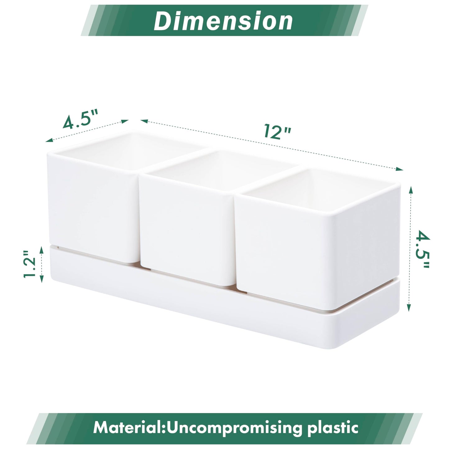 D'vine Dev Herb Garden Planter Set, Plastic Plant Pots with Drainage and Saucer, Indoor Succulent Cactus Vegetable Pot for Windowsill, Garden Balcony, White, Set of 2, 76-V-A-2