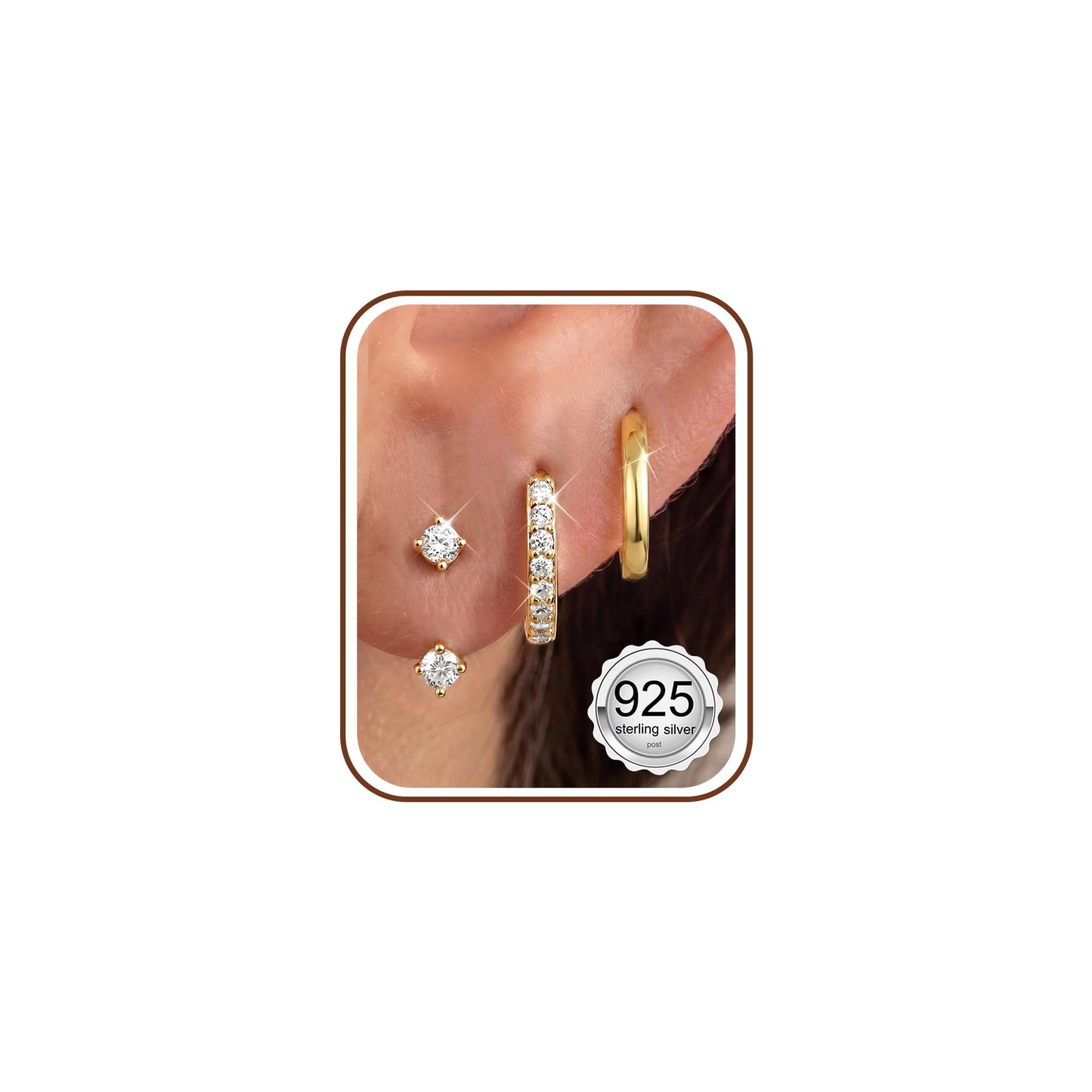 MILACOLATO 925 Sterling Silver Earrings for Women, 14K Gold Plated Small Huggie Hoop Earrings Sets for Multiple Piercing Hypoallergenic Jewelry, CZ Cartilage Earrings Stacks Trendy Jewelry Gifts, 3 Pairs-D
