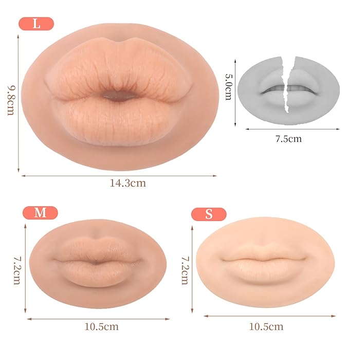 3D Silicone Fake Lips Large with Lipstick for Makeup Tattoo Practice Realistic Artificial Lip Mannequin for Beginners Artists (Thick Big Lip,Fair Skin)