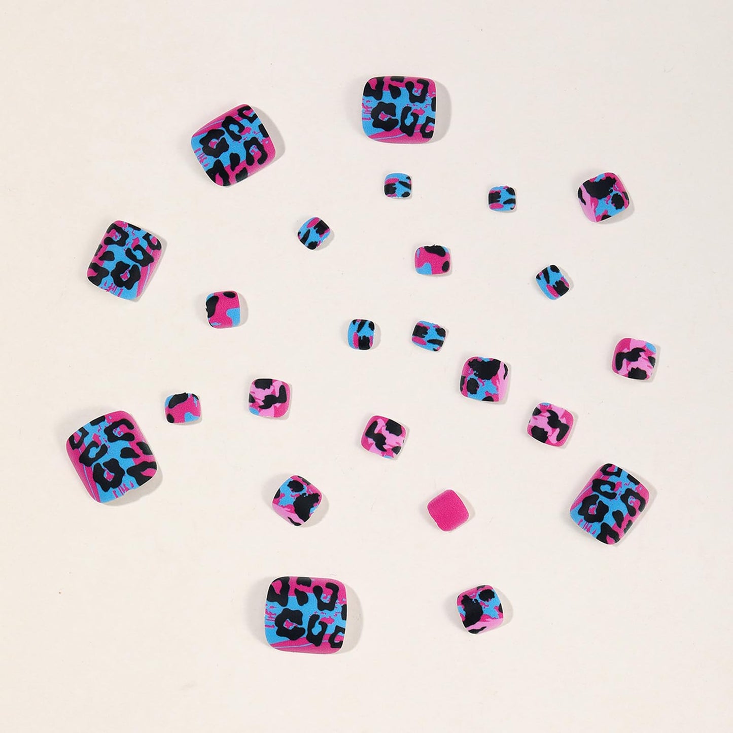 Leopard Print Press on Toenails for Women, 24Pcs Short Fake Toe Nails Rose Red Blue Acrylic Toe Nail Press ons Black Leopard Print False Toenails Reusable Glue on Nails Summer Fashion Nail Art