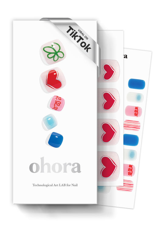ohora Semi Cured Gel Pedi Strips (P Happy Go Lucky) - Mixed Colors, Works with Any UV/LED Lamps, Salon-Quality, Long Lasting, Easy to Apply & Remove - Includes 2 Prep Pads, Nail File & Wooden Stick