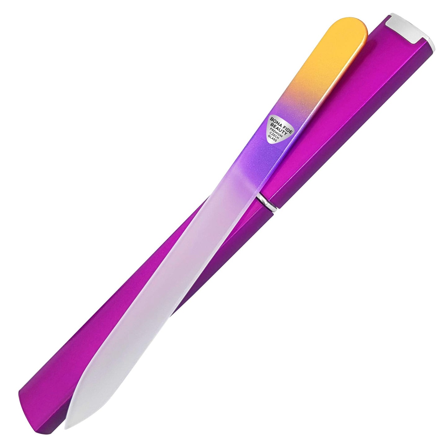 Bona Fide Beauty - Premium Czech Glass Fingernail File with Case - Gentle, Durable & Professional Manicure Tool - Beauty Gift for Women (Gold Violet)