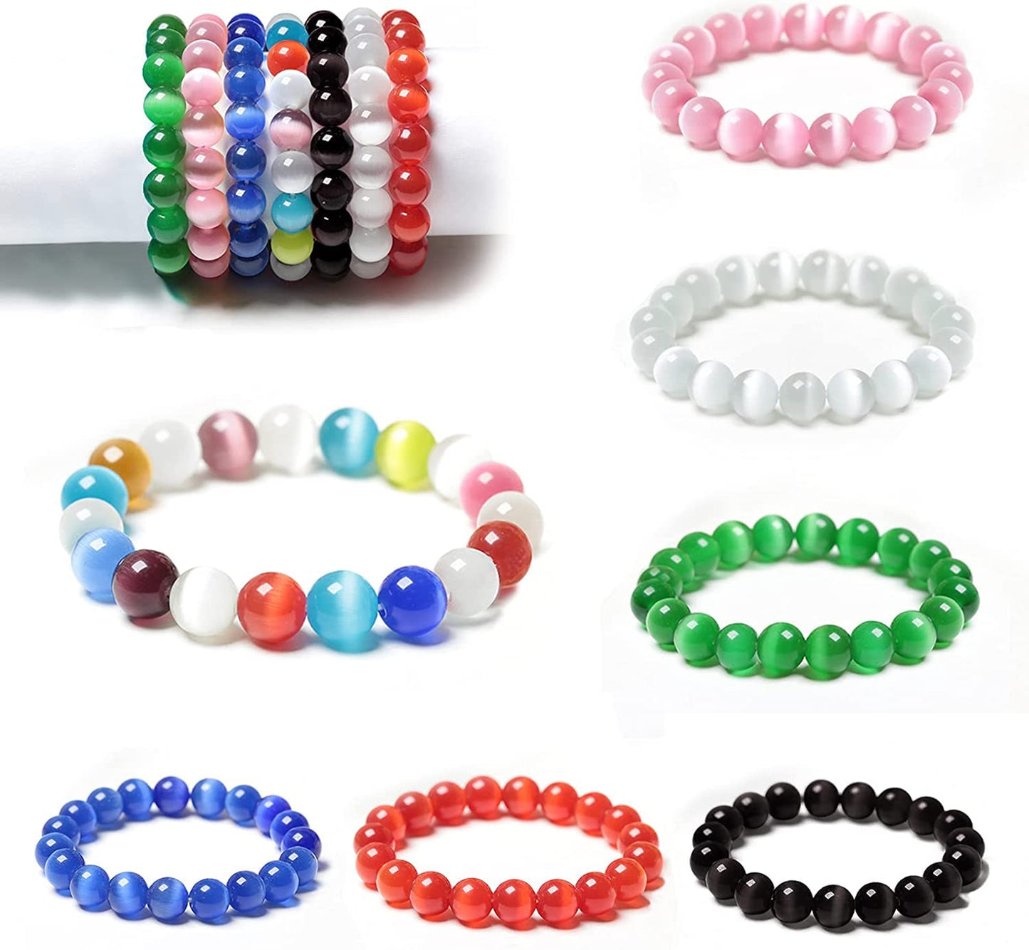 HAAMIIQII 45pcs 8mm Light Purple Cat Eye Beads Round Loose Gemstone Beads for Jewelry Making Strand 15 Inch